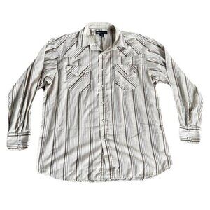 MWG Extra Large Beige Brown Stripe Pearl Snap Western Shirt